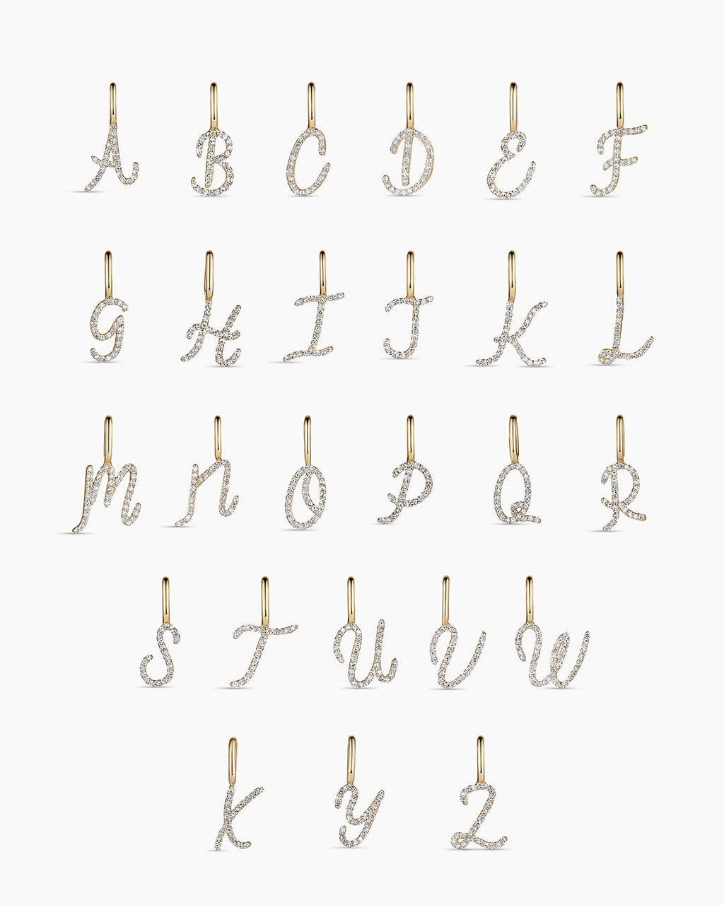 14K Diamond Script Alphabet Charm