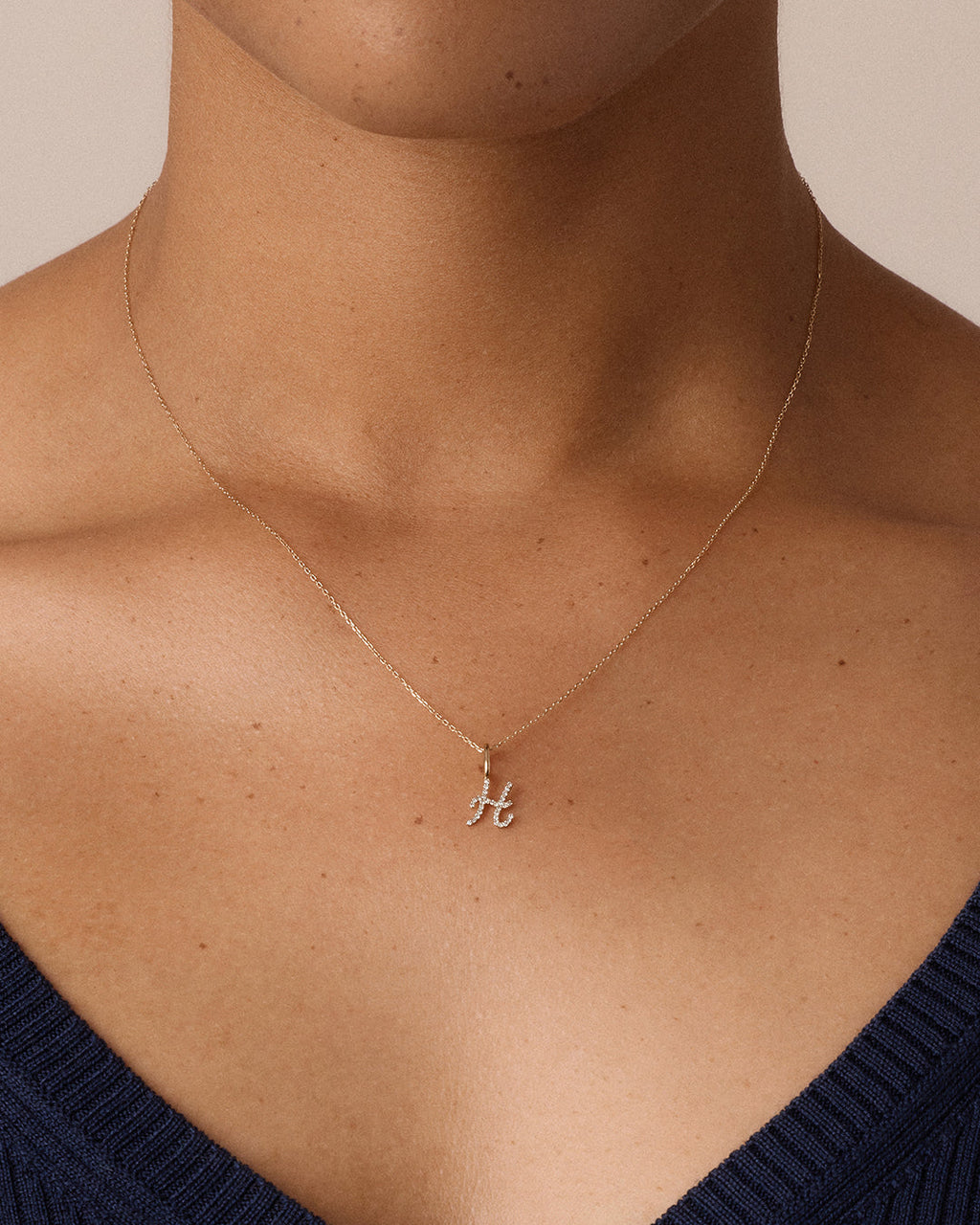 14K Diamond Script Alphabet Charm