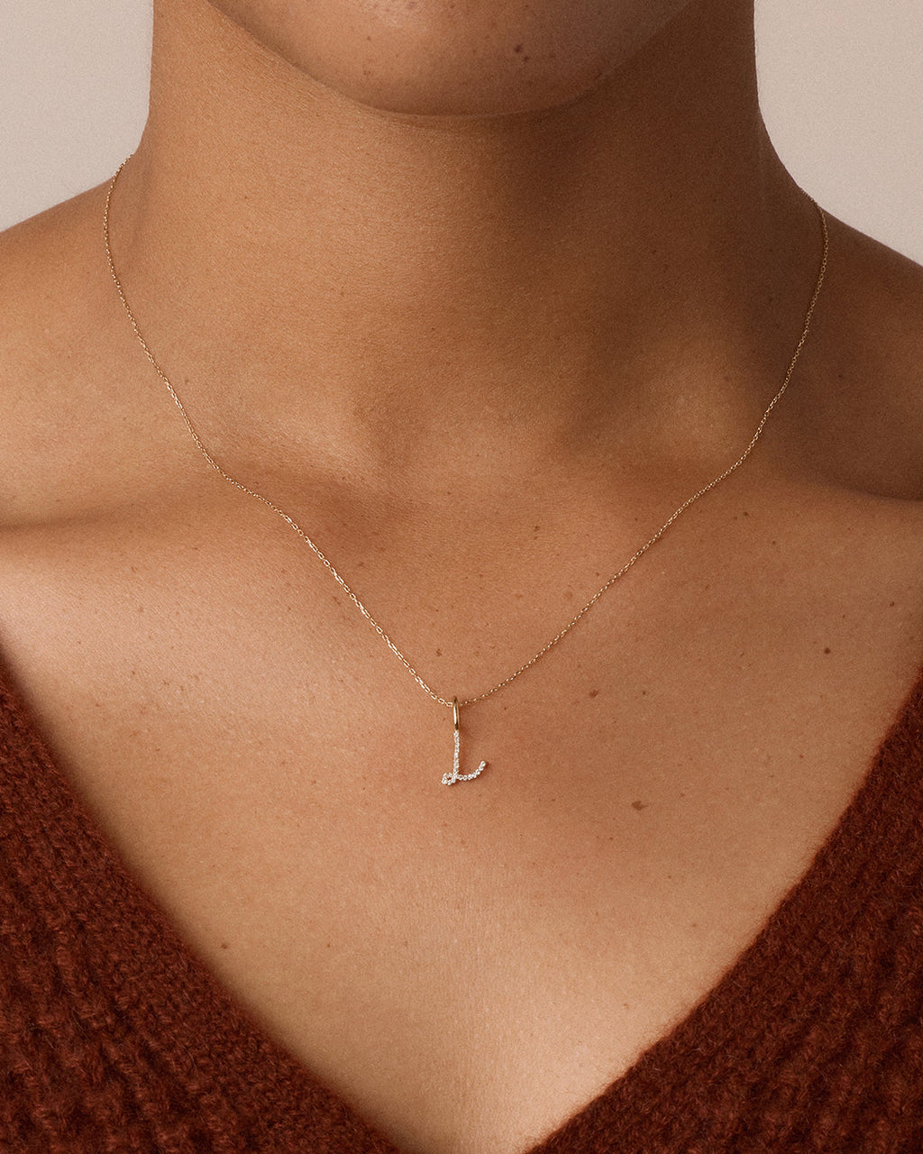 14K Diamond Script Alphabet Charm Necklace