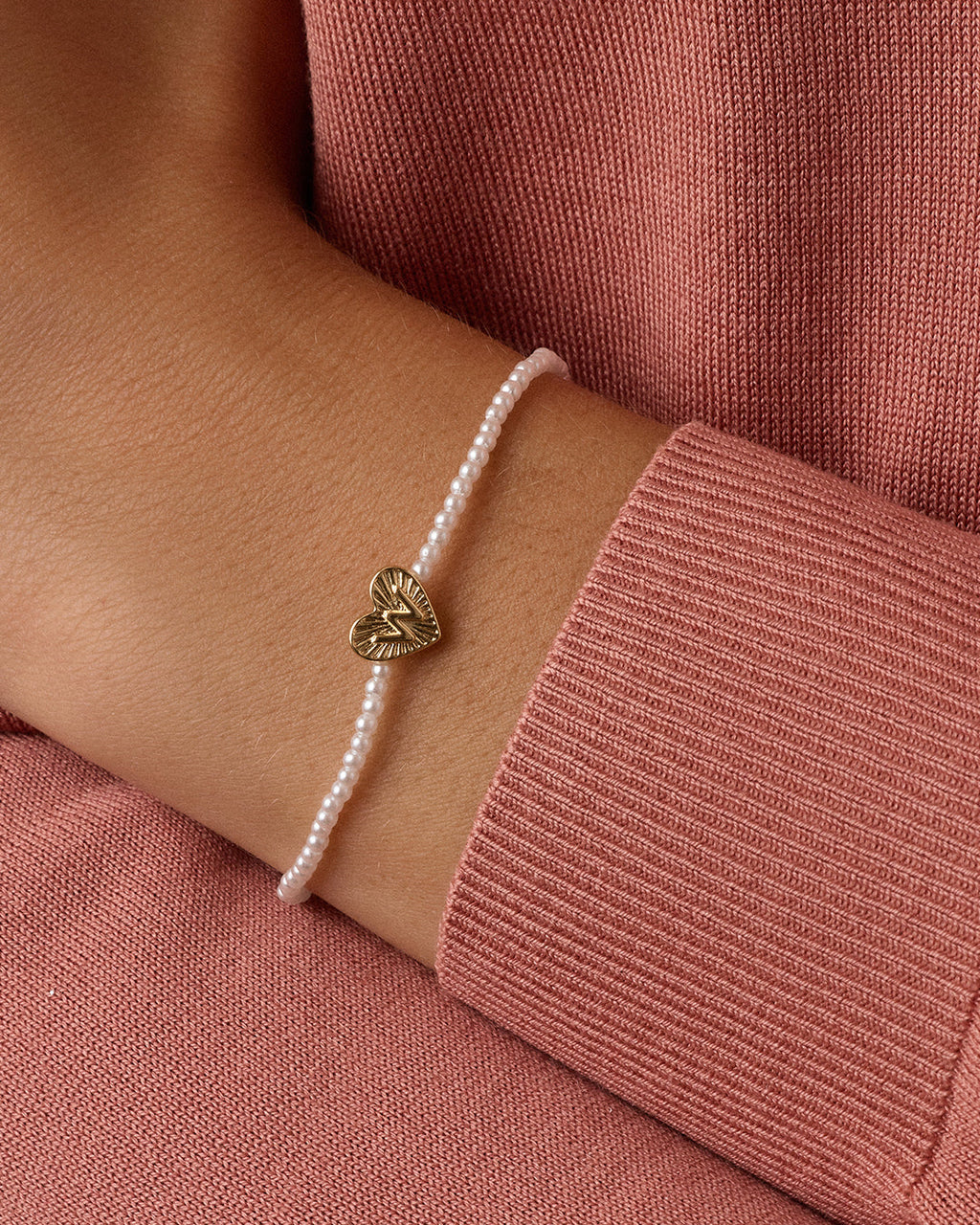 Pearl Vintage Heart Alphabet Bracelet