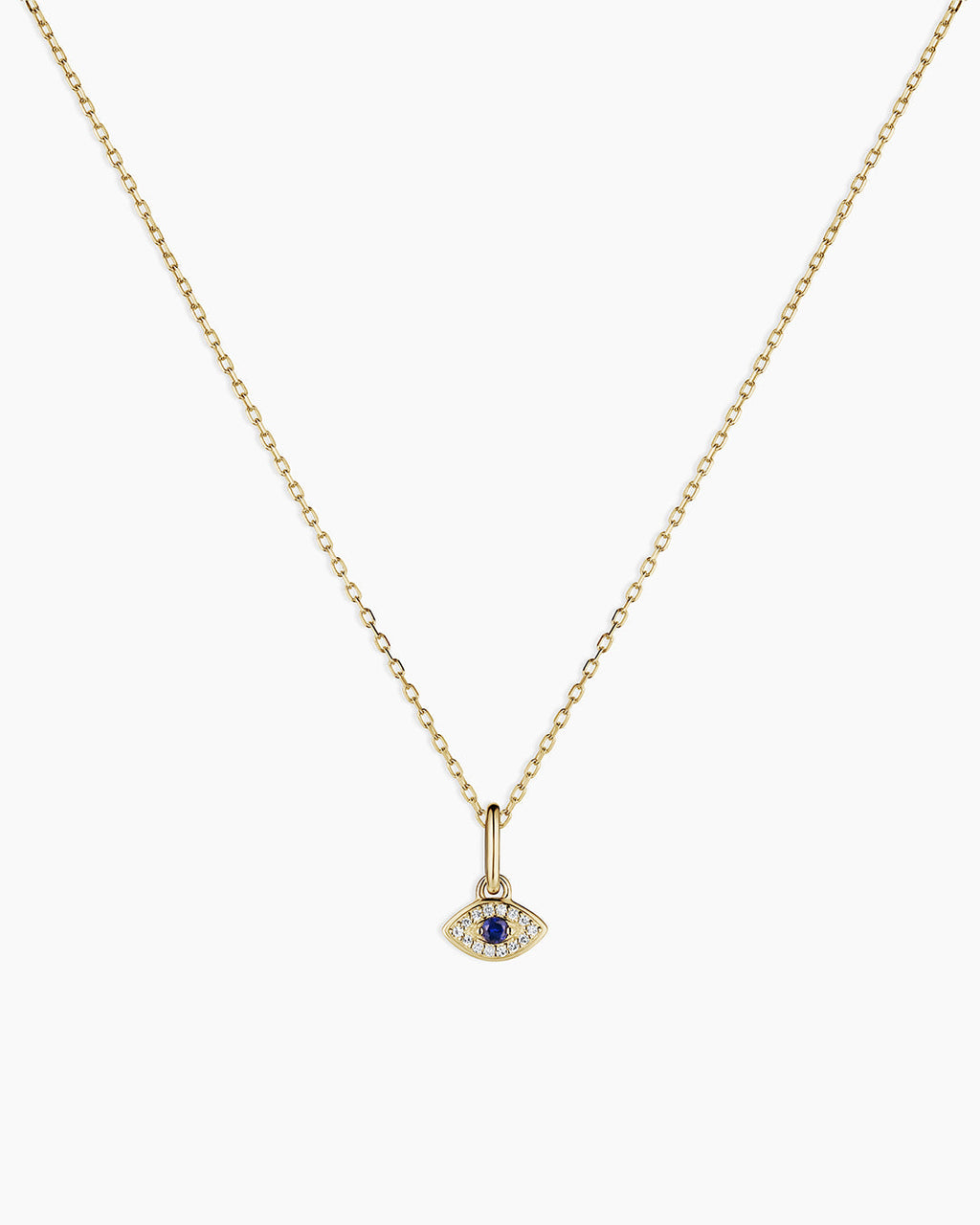14K Diamond and Blue Sapphire Evil Eye Charm Necklace