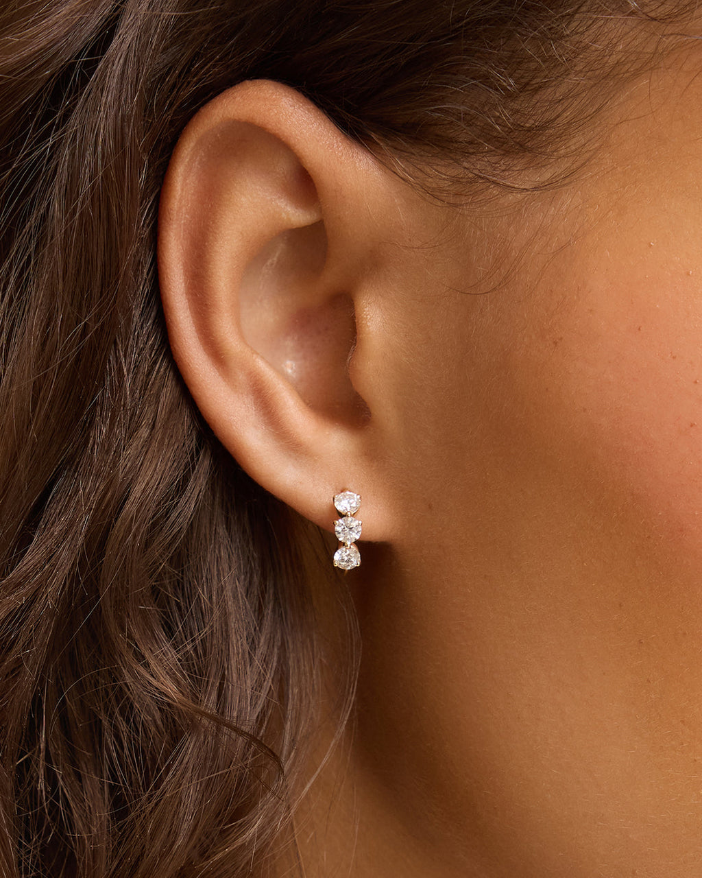 14K Lab Grown Diamond Solitaire Trio Huggies