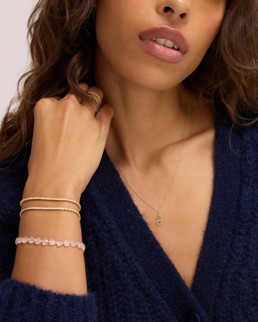 BCRF Rose Quartz Heart Bracelet
