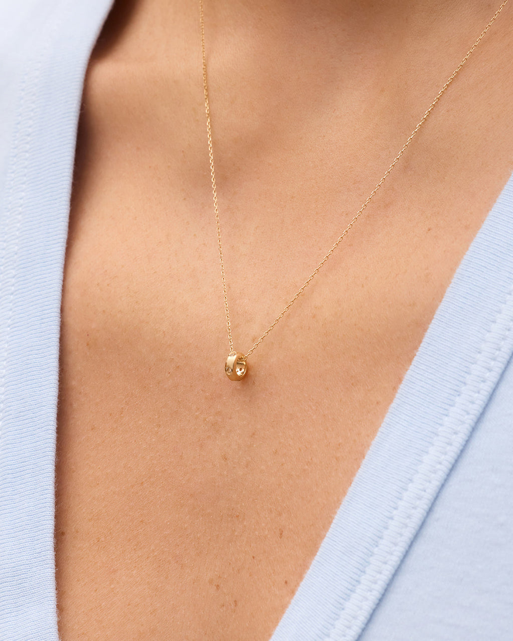 14K Gold Birthstone Halo Charm Necklace